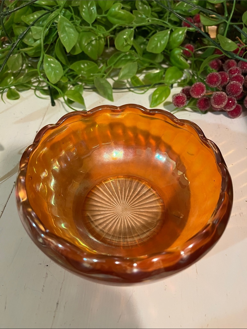 Carnival Glass Rose Bowl Marigold - Antique - Iridescence - NO CHIPS OR CRACKS